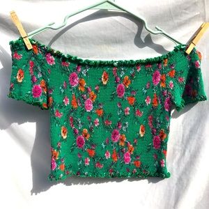 shirred off shoulder white crop top